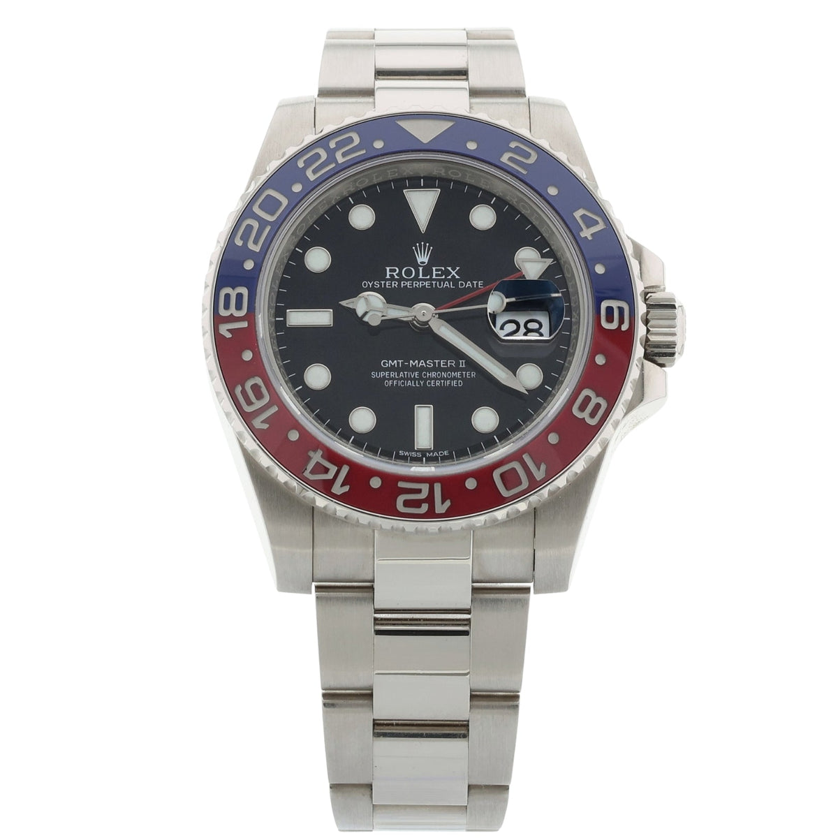 Rolex GMT-Master II, "Pepsi", Weissgold, LC100, Ref. 116719BLRO, 08-2016, B+P - LUXUHRIA