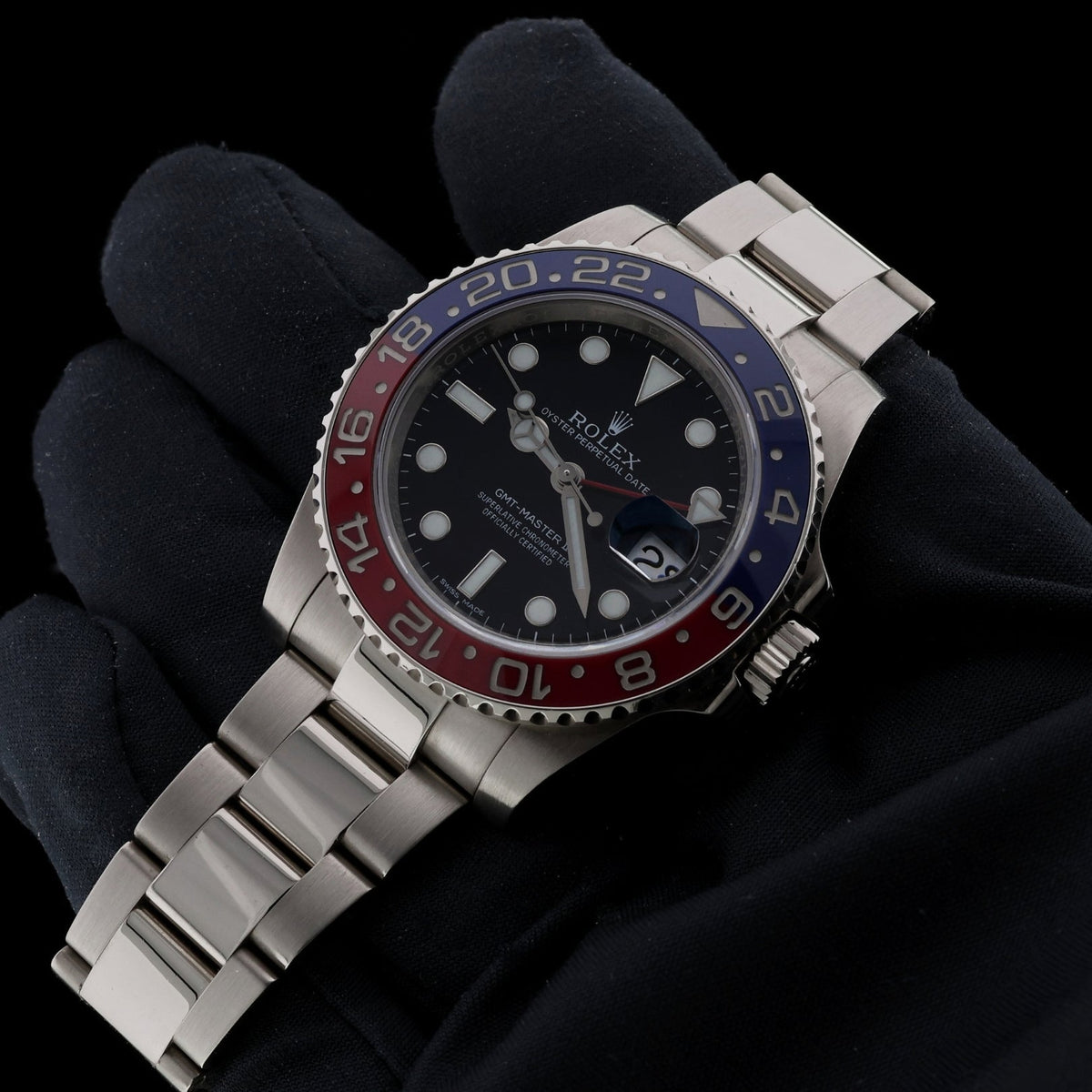 Rolex GMT-Master II, "Pepsi", Weissgold, LC100, Ref. 116719BLRO, 08-2016, B+P - LUXUHRIA