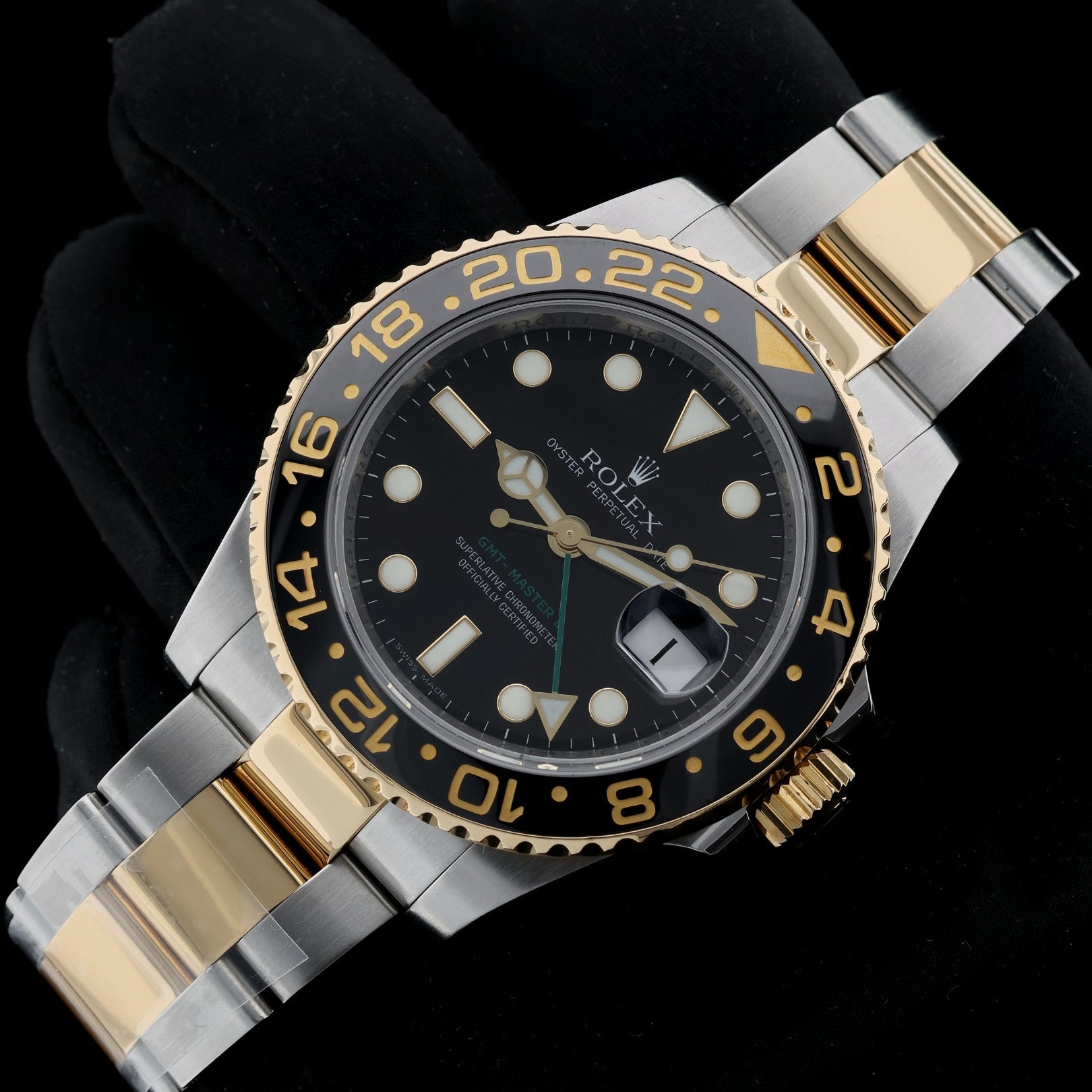 Rolex GMT Master II, Stahl/Gelbgold, Oyster - Band, Ref. 116713, B+P - LUXUHRIA