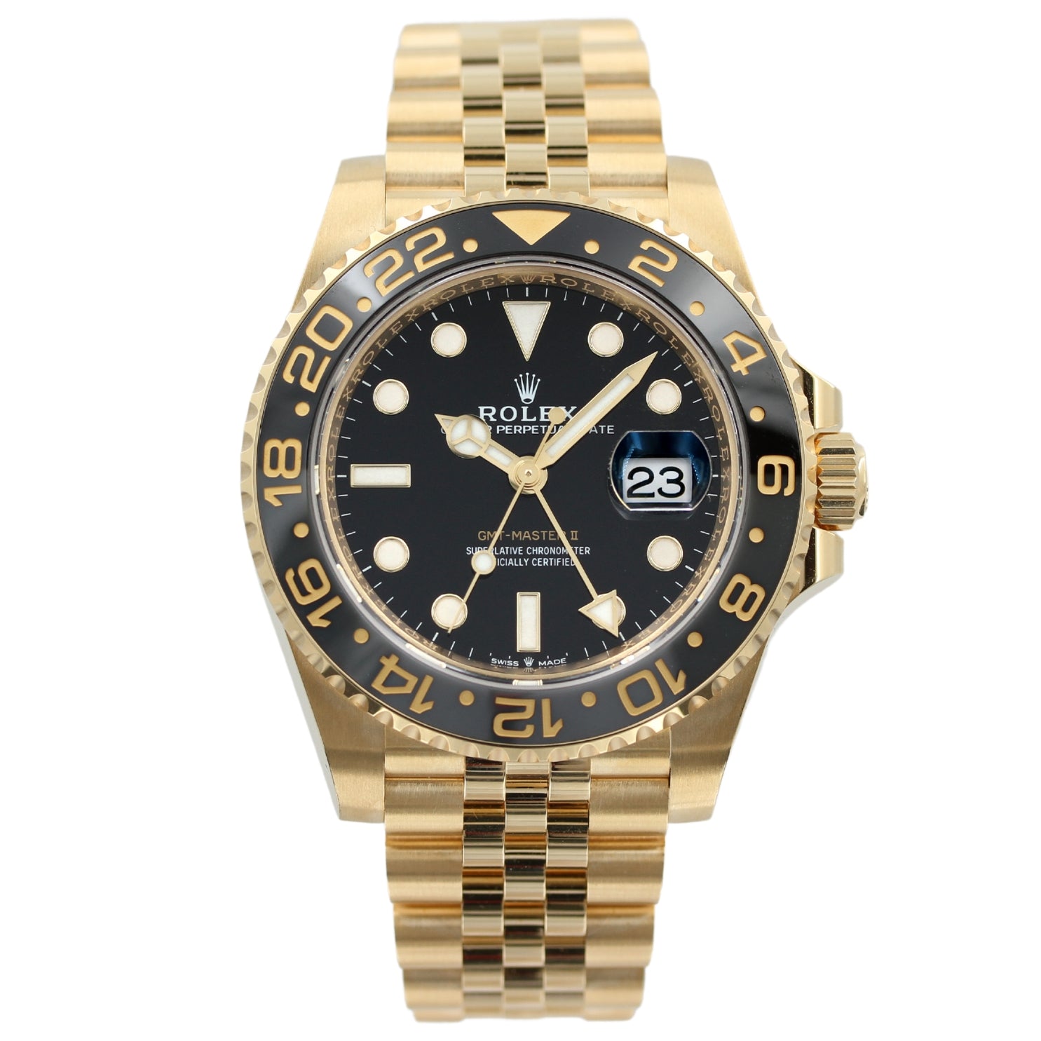 Rolex GMT Master II, Vollgold, Jubilee, ungetragen, Ref. 126718GRNR, 2023, B+P - LUXUHRIA