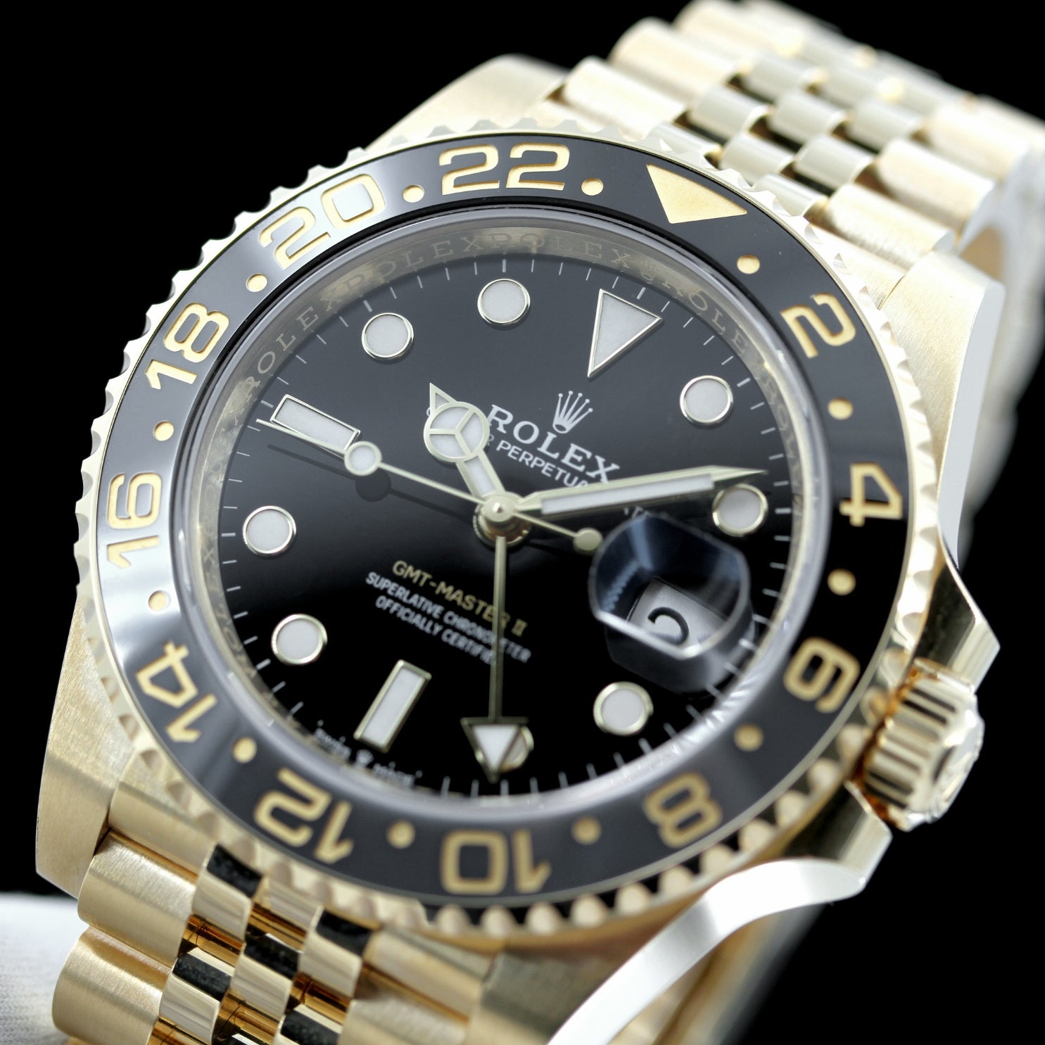 Rolex GMT Master II, Vollgold, Jubilee, ungetragen, Ref. 126718GRNR, 2023, B+P - LUXUHRIA