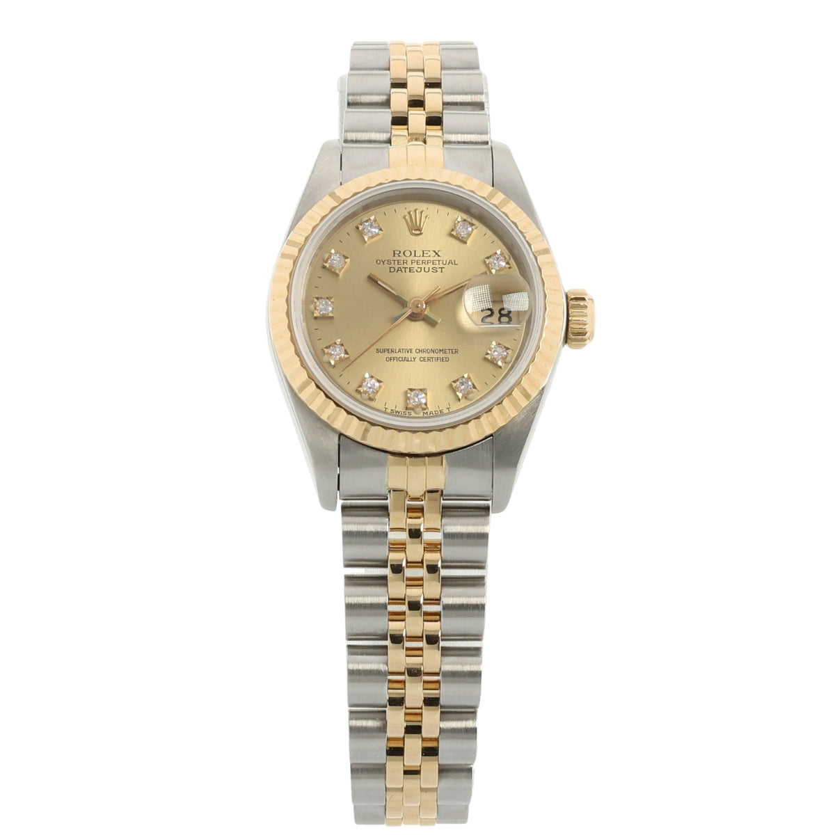 Rolex Lady Datejust 26, Champagner Diamond Dial, Stahl/Gelbgold, LC100, Ref. 69173, 08-1990, B+P - LUXUHRIA