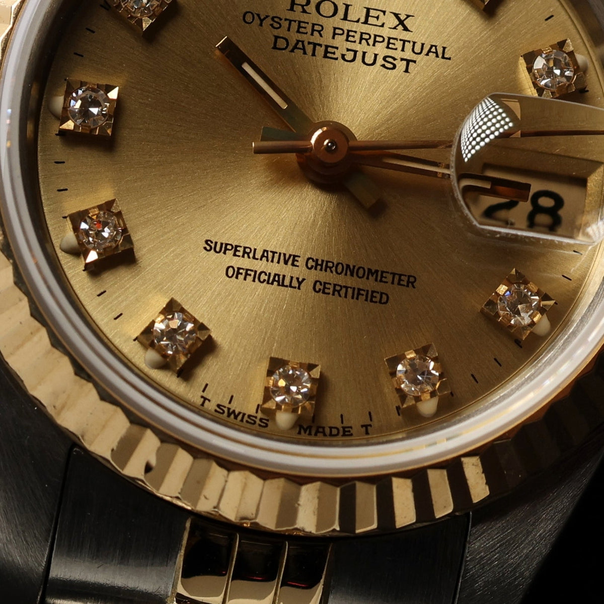 Rolex Lady Datejust 26, Champagner Diamond Dial, Stahl/Gelbgold, LC100, Ref. 69173, 08-1990, B+P - LUXUHRIA
