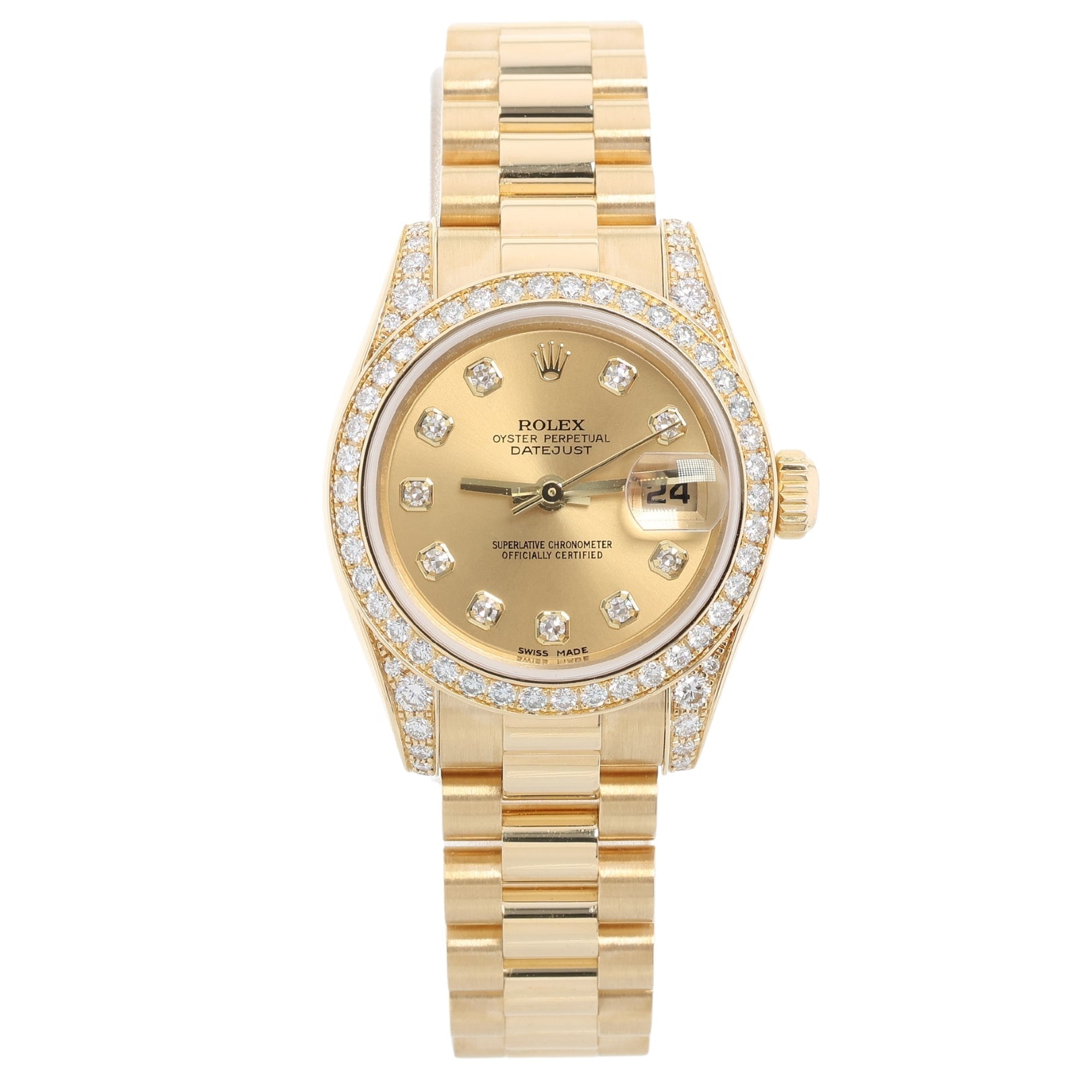 Rolex Lady Datejust 26, Gelbgold, Brillantbesatz, President Band, 179158, B+P - LUXUHRIA