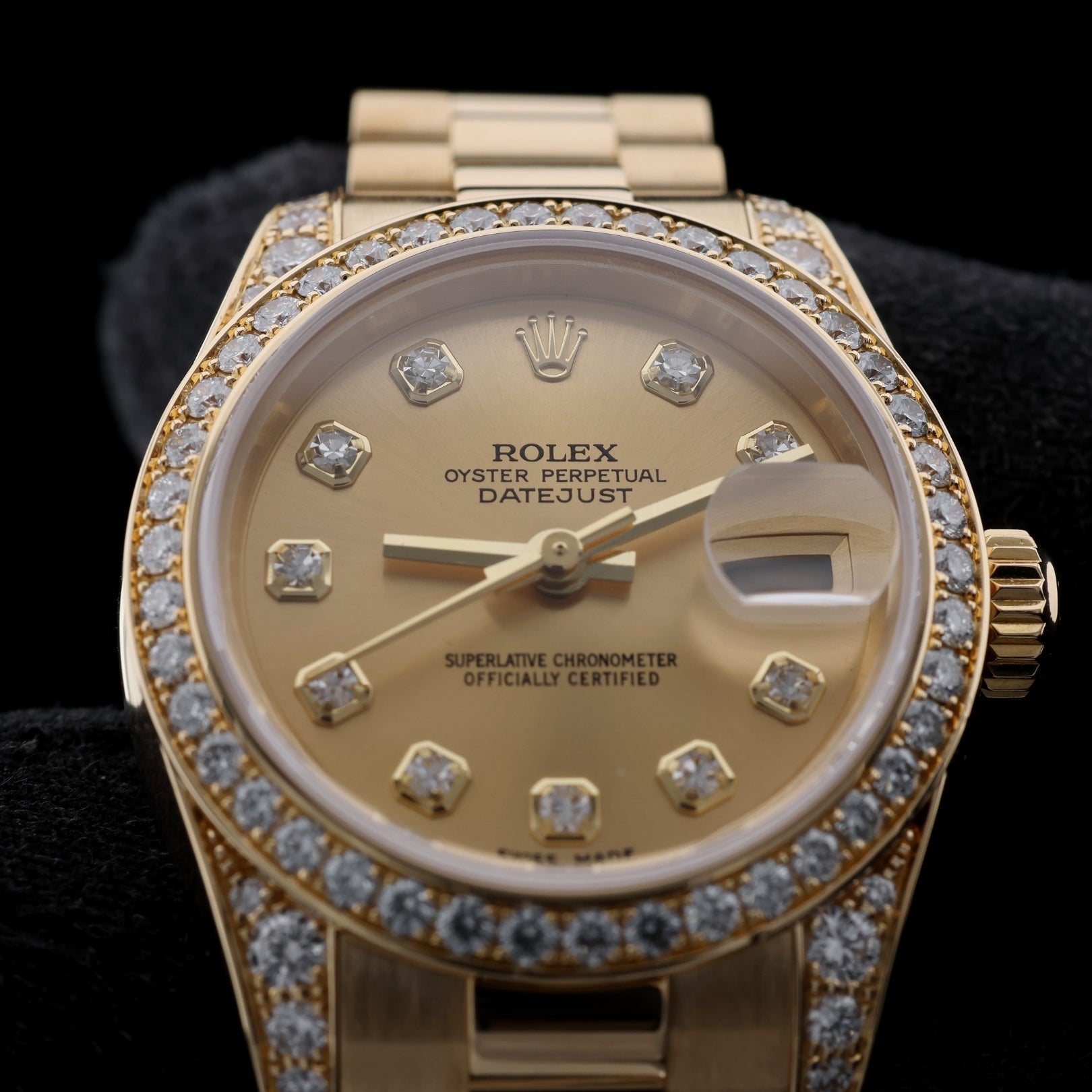 Rolex Lady Datejust 26, Gelbgold, Brillantbesatz, President Band, 179158, B+P - LUXUHRIA