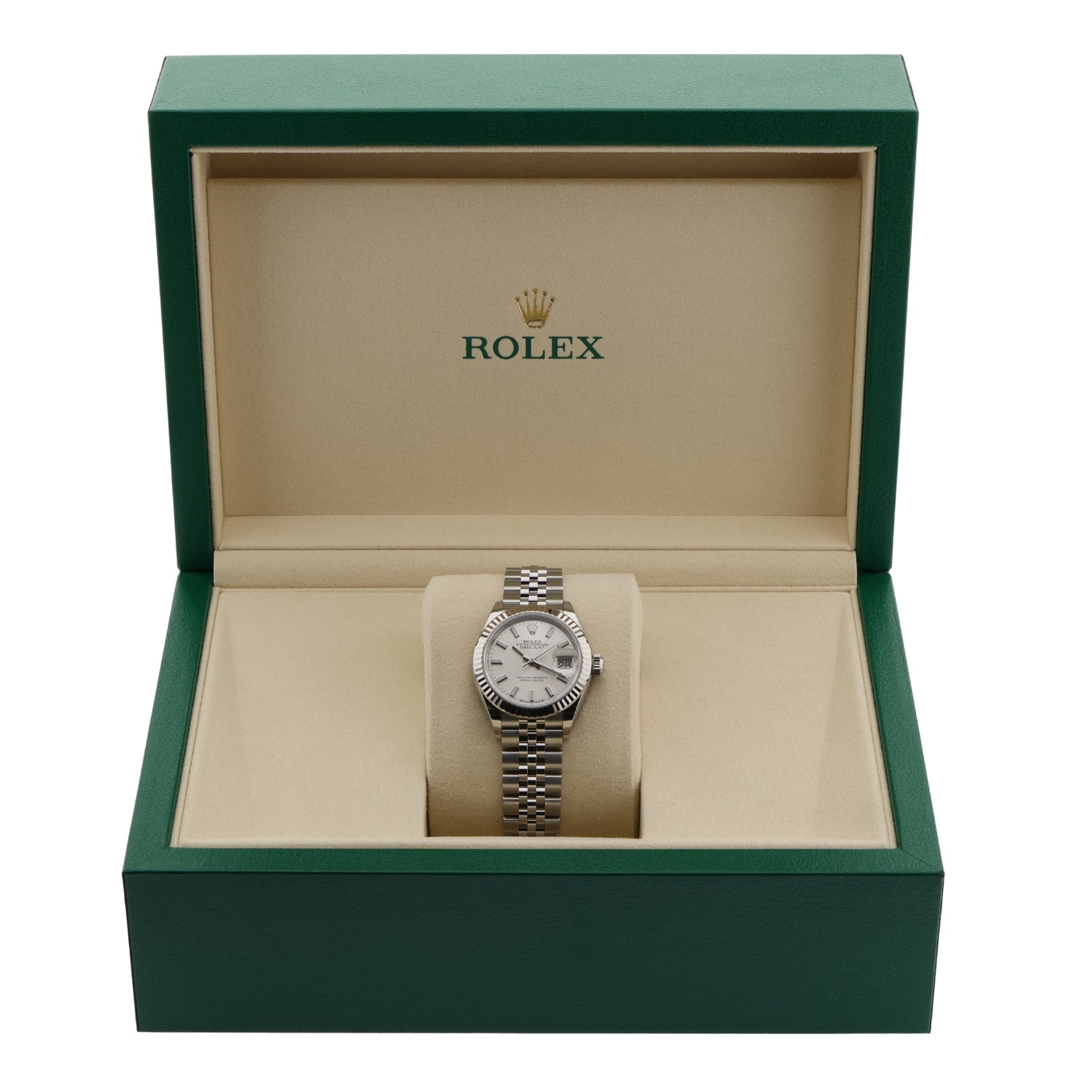 Rolex Lady Datejust 28, Silver Dial, Jubilee, Ref. 279174, 12 - 2024, B+P - LUXUHRIA