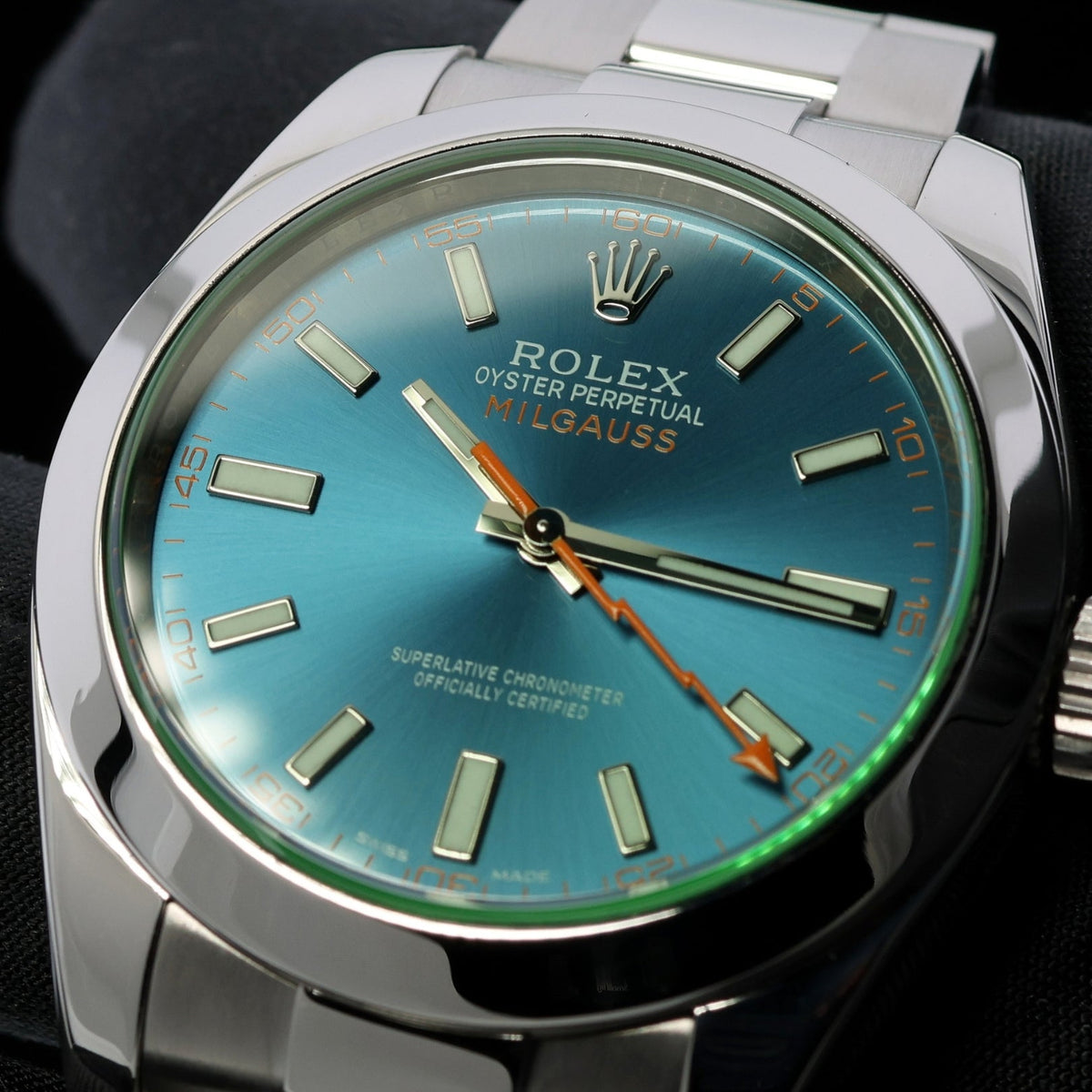 Rolex Milgauss, Blue Dial, Edelstahl, LC100, Ref. 116400GV, 06-2017, B+P - LUXUHRIA