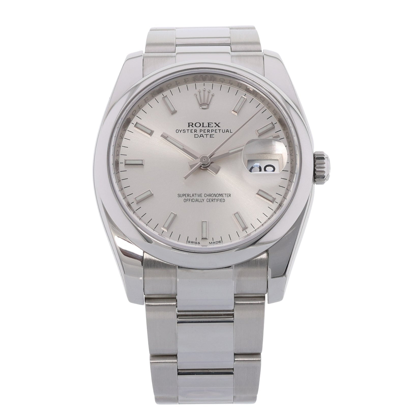 Rolex Oyster Perpetual Date, Silver Dial, Service 2025, Ref. 115200, 2015, B+P - LUXUHRIA