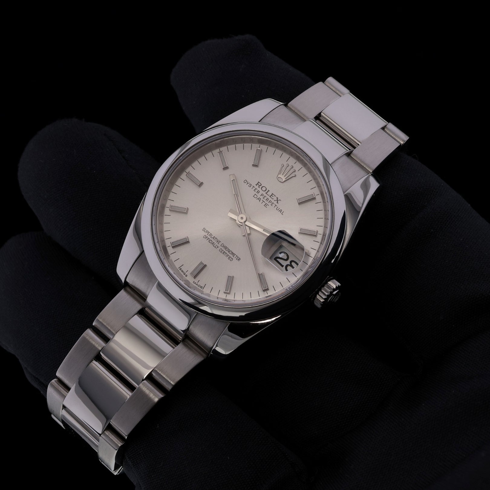Rolex Oyster Perpetual Date, Silver Dial, Service 2025, Ref. 115200, 2015, B+P - LUXUHRIA