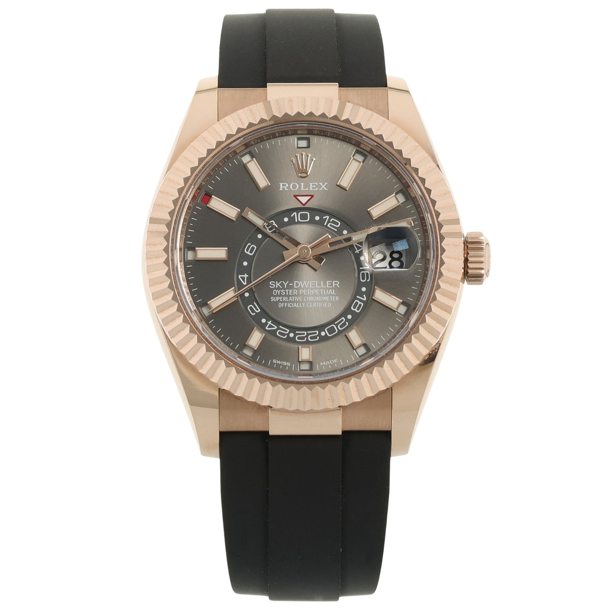 Rolex Sky-Dweller, Everose Gold, Grey Dial, Oysterflex, 42mm, Ref. 326235, 2021, B+P - LUXUHRIA