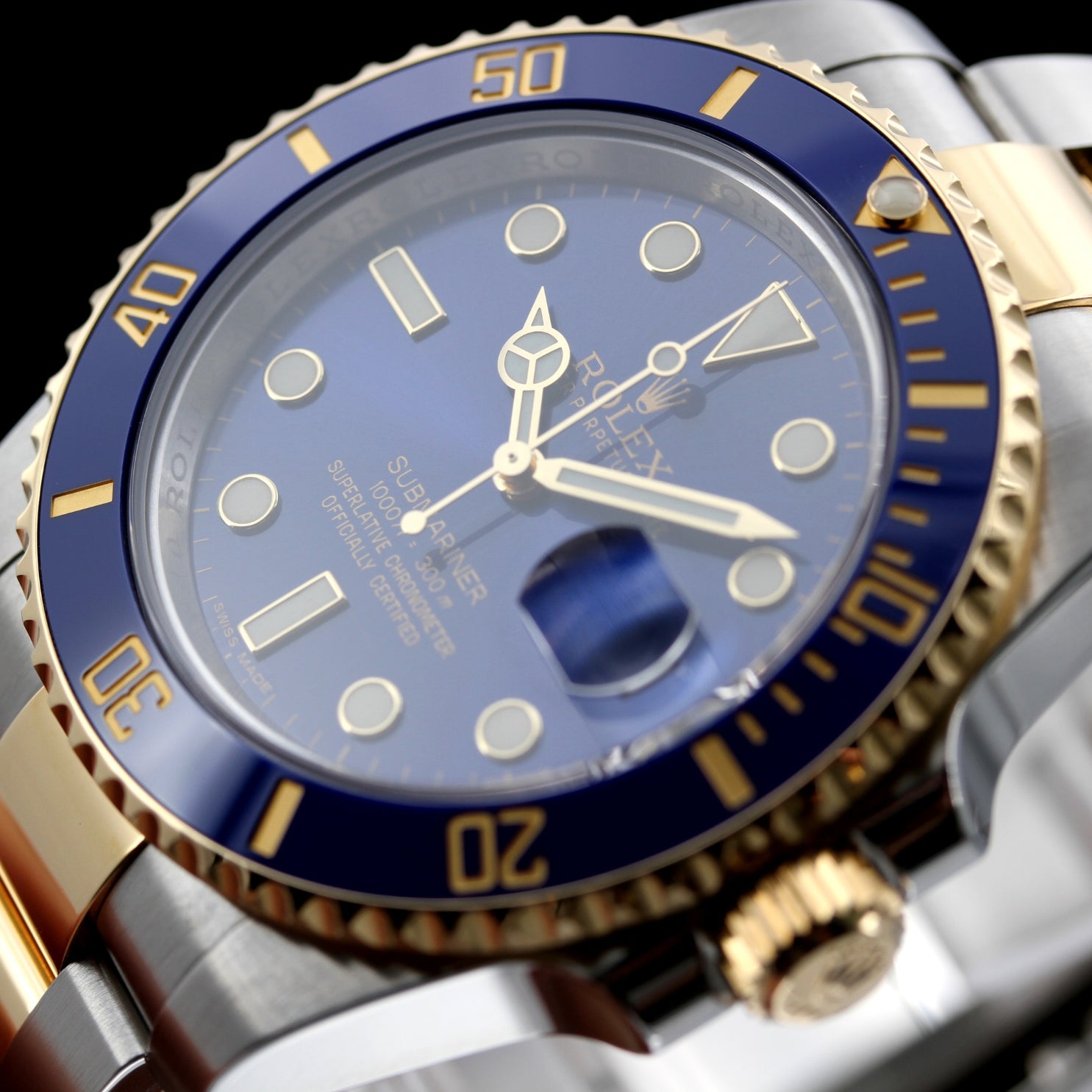 Rolex Submariner 40, Bicolor, blaues Zifferblatt, Ref. 116613LB, B+P - LUXUHRIA