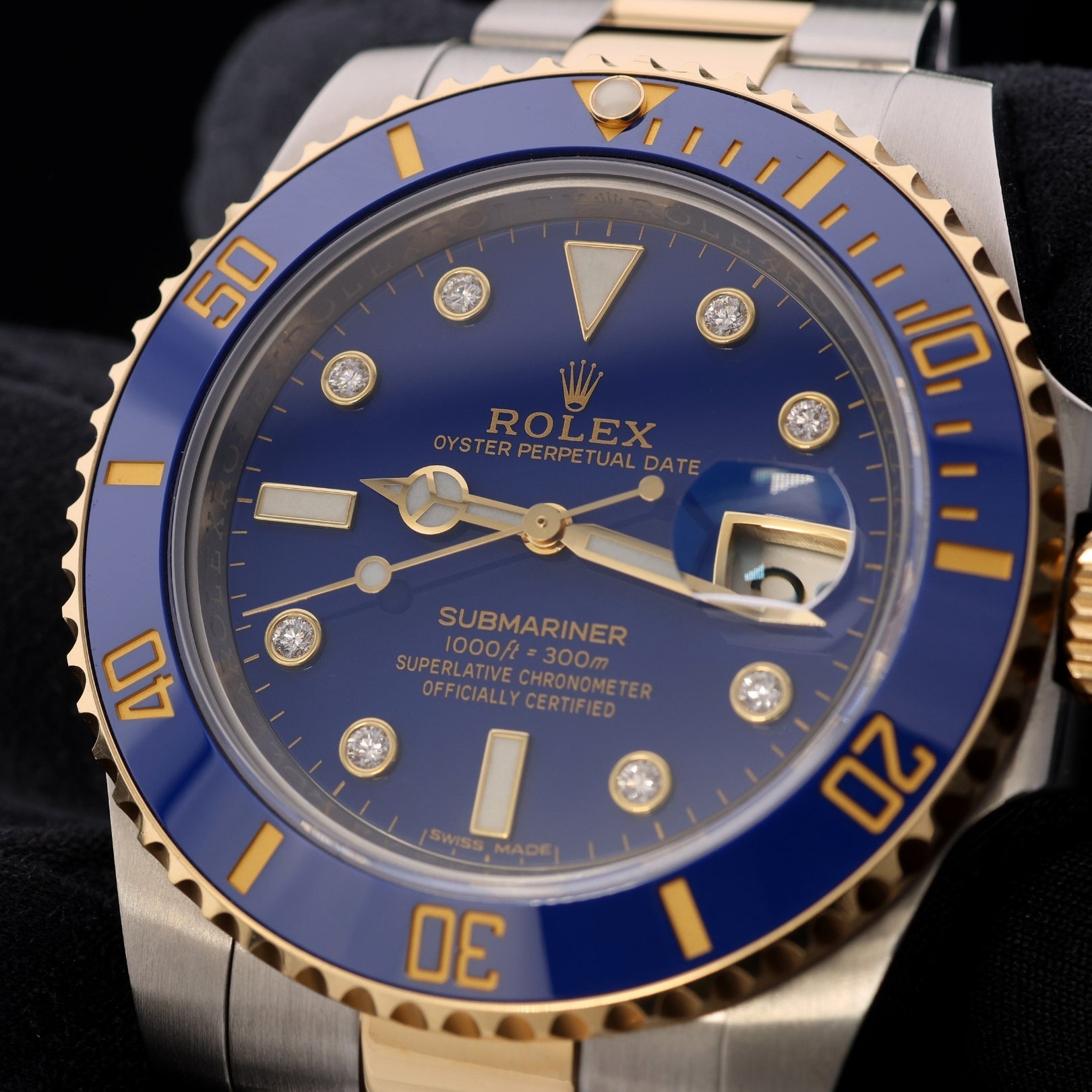Rolex Submariner Date, "Bluesy", Diamond Dial, Edelstahl/Gelbgold, Ref. 116613LB, 2020, B+P - LUXUHRIA