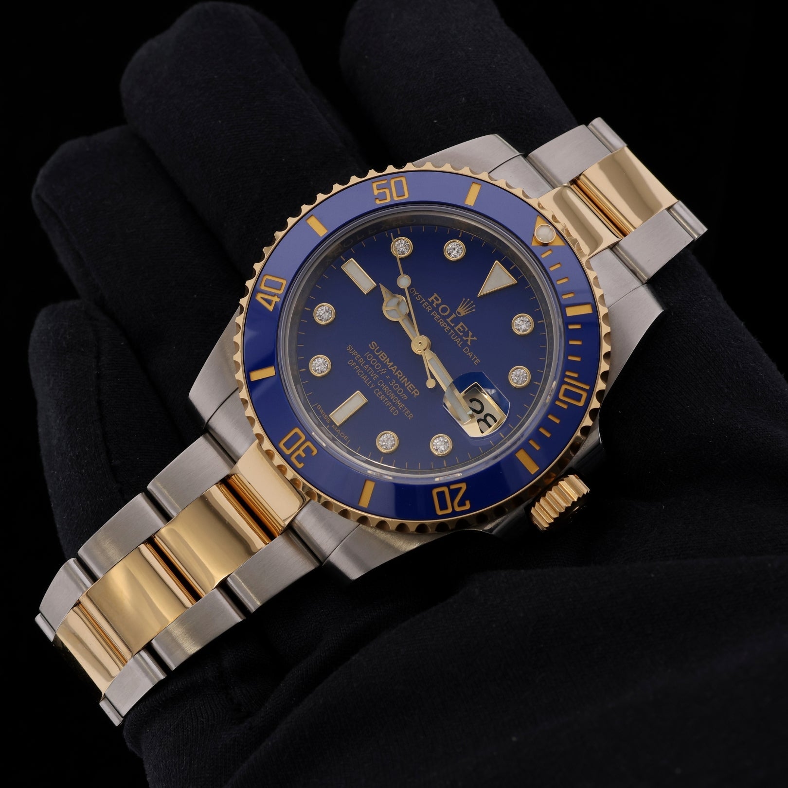 Rolex Submariner Date, "Bluesy", Diamond Dial, Edelstahl/Gelbgold, Ref. 116613LB, 2020, B+P - LUXUHRIA
