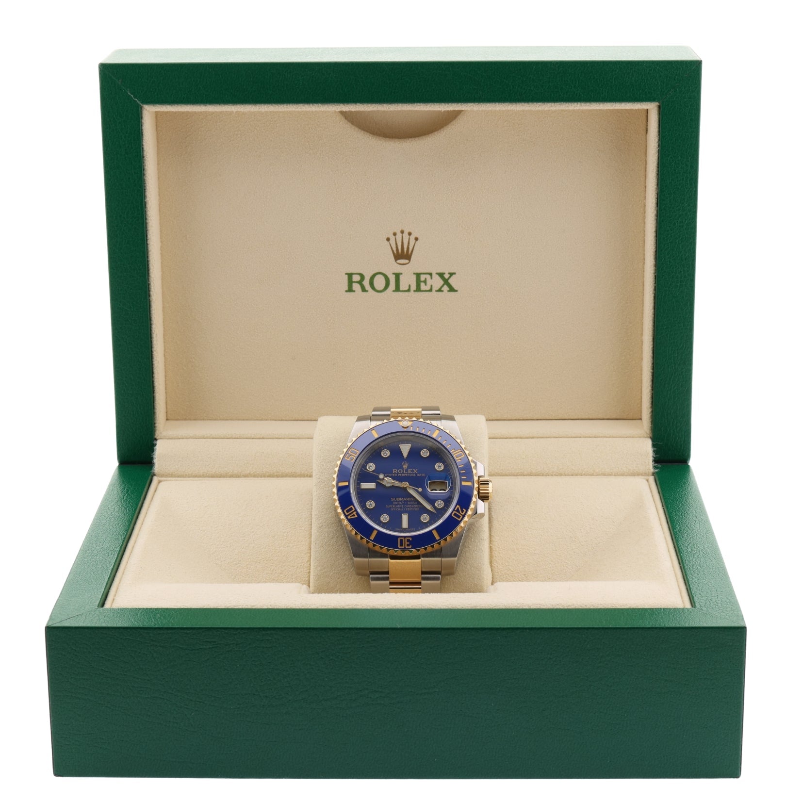 Rolex Submariner Date, "Bluesy", Diamond Dial, Edelstahl/Gelbgold, Ref. 116613LB, 2020, B+P - LUXUHRIA