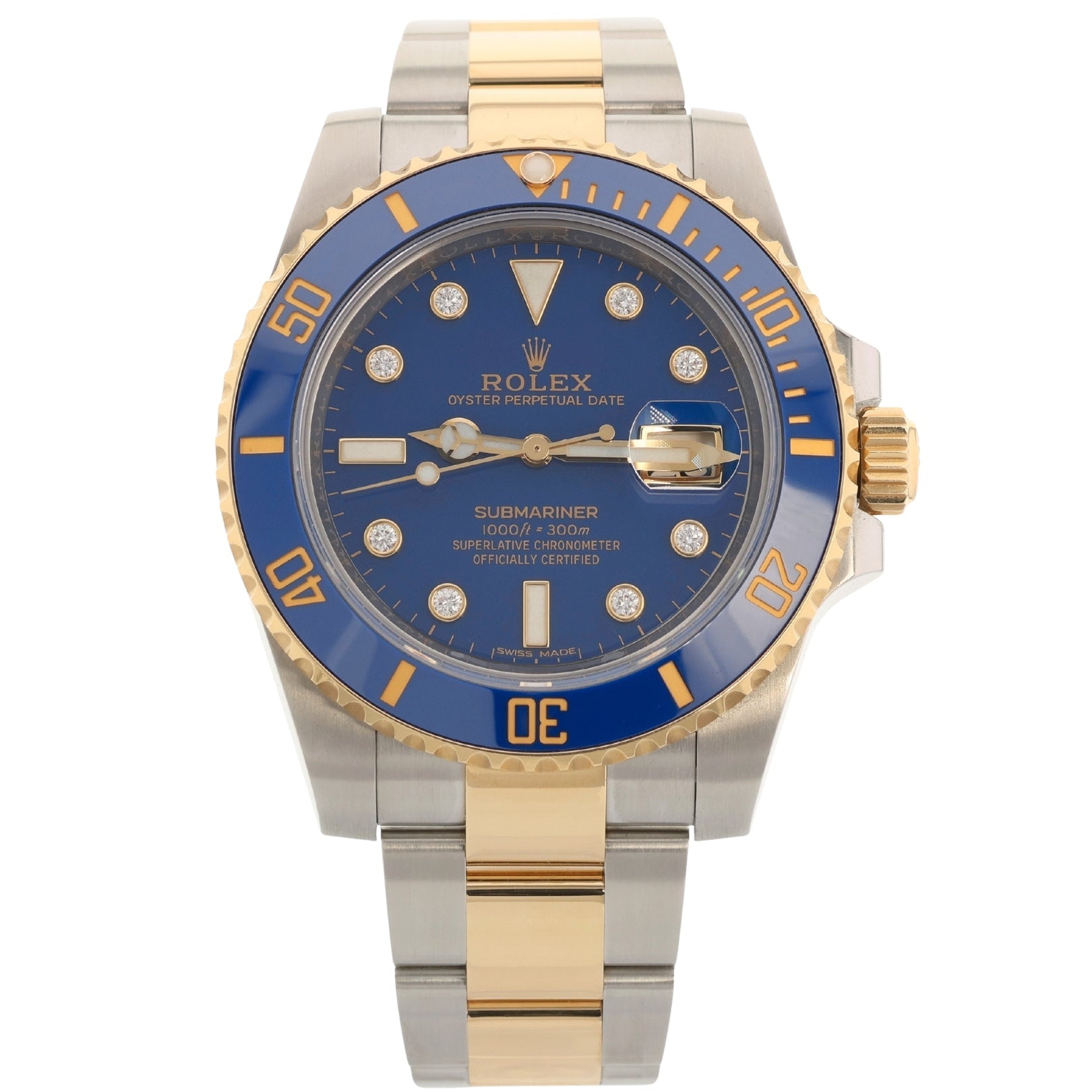 Rolex Submariner Date, "Bluesy", Diamond Dial, Edelstahl/Gelbgold, Ref. 116613LB, 2020, B+P - LUXUHRIA