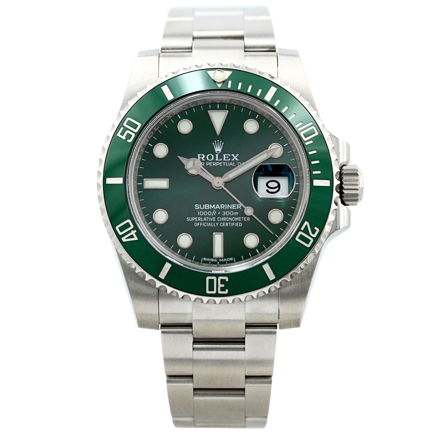 Rolex Submariner Date "Hulk" 40mm, Grün Keramic, Ref. 116610LV, LC100, B+P - LUXUHRIA