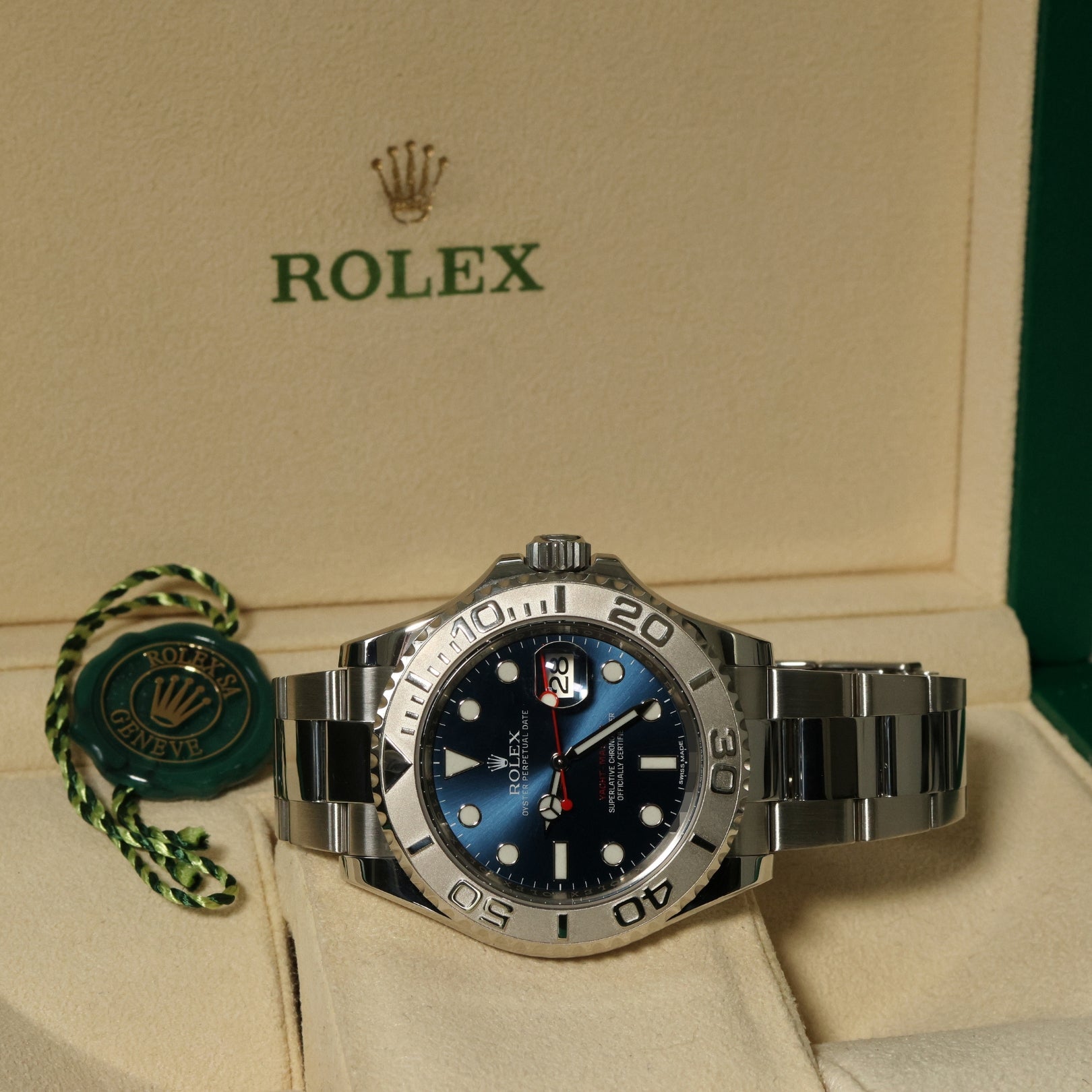 Rolex Yacht - Master 40, Blue Dial, Edelstahl/Platin, LC100, Ref. 116622, 10 - 2016, B+P - LUXUHRIA
