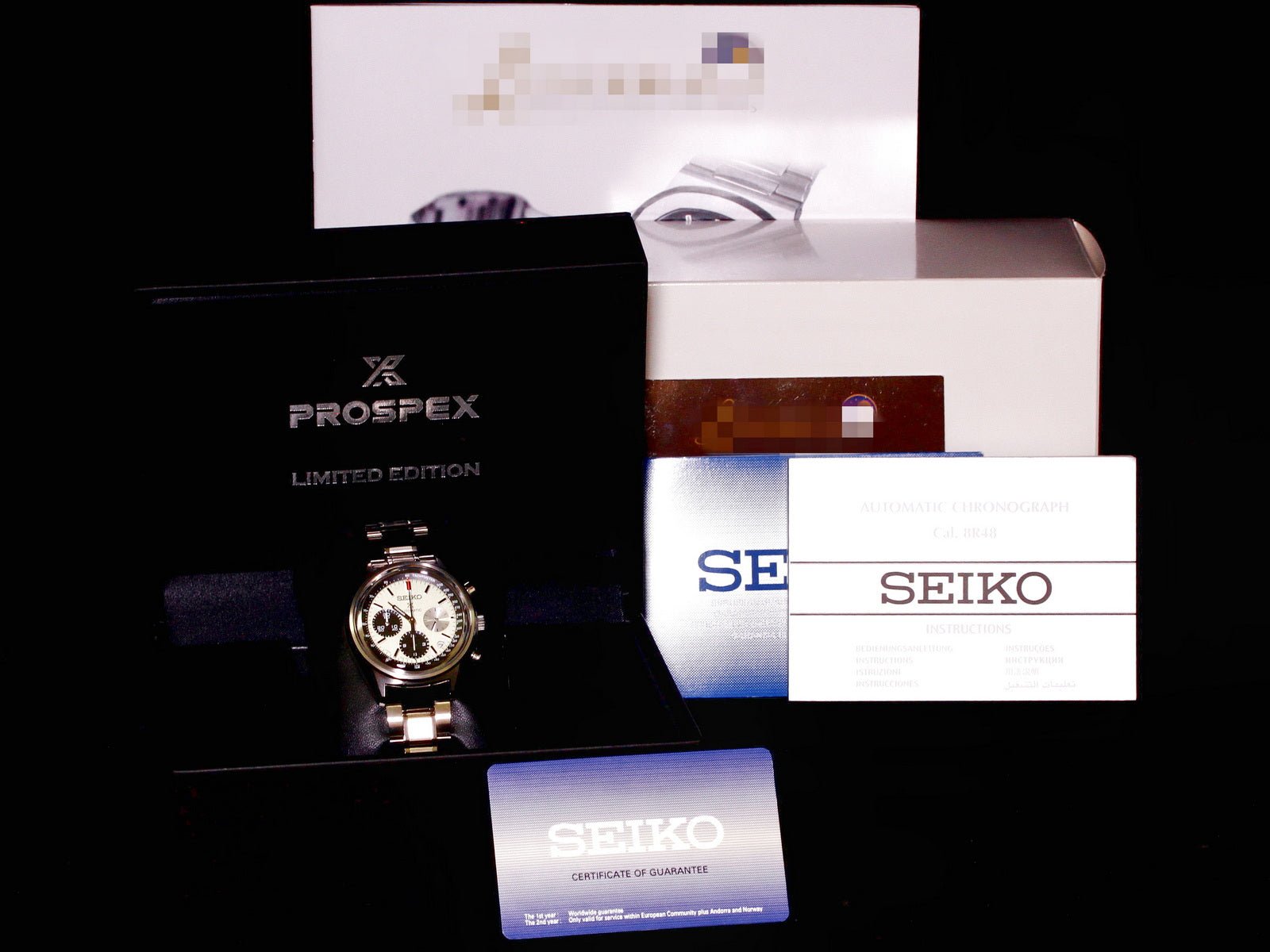 Seiko Prospex Auto Chronograph 50th Anniversary, Panda, Limited 1000, 8R48-00L0, SBEC005, Speed Timer, B+P - LUXUHRIA