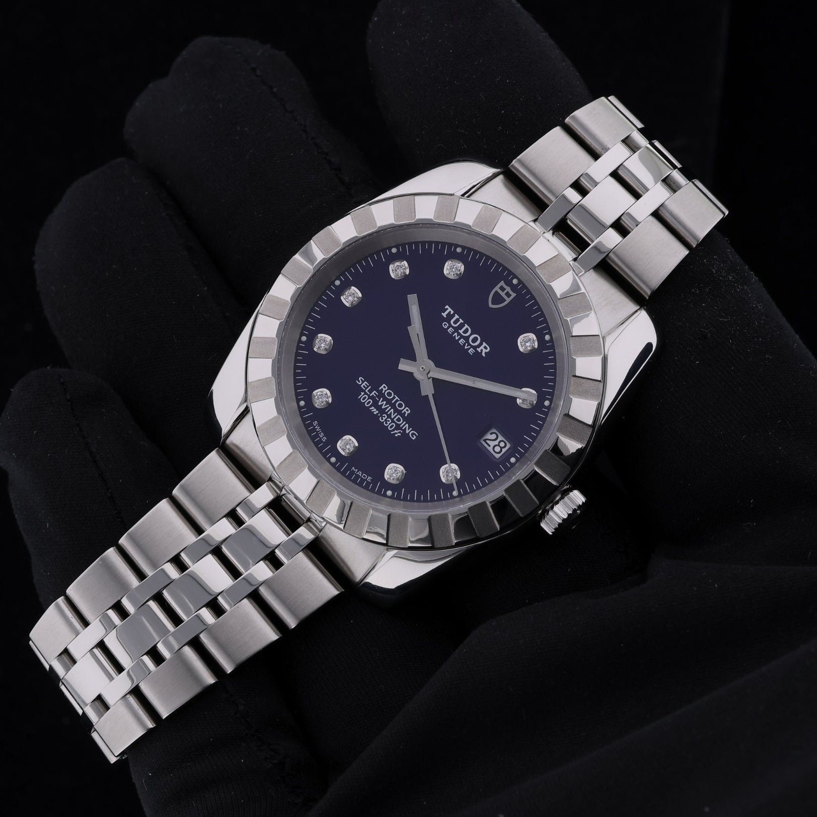Tudor Classic Date, Blue Diamond Dial, 38mm, Ref. 21010, 09-2015, B+P - LUXUHRIA