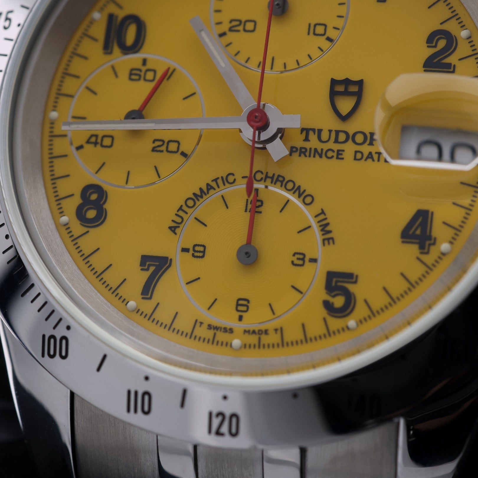 Tudor Prince Date Chronograph, Yellow, Stahl - & Lederband, Rolex - Rückdeckel/ - Krone, Ref. 79280, 03 - 1998, B+P - LUXUHRIA