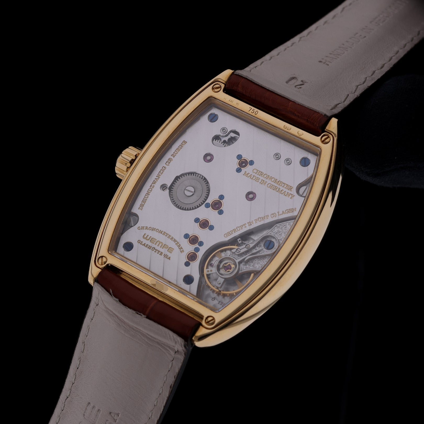Wempe Glashütte Chronometerwerke Tonneau, 18kt. Gelbgold, mit Box - LUXUHRIA