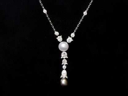 Cartier Collier Necklace, 18kt white gold with 47 diamonds and Tahitian + South Sea pearl