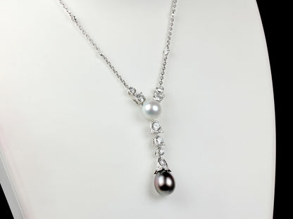 Cartier Collier Necklace, 18kt white gold with 47 diamonds and Tahitian + South Sea pearl