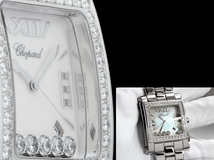 Chopard Happy Sport II Square XL, 18kt white gold/stainless steel, set with diamonds, 288448-2001