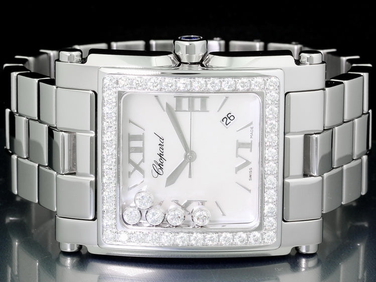 Chopard Happy Sport II Square XL, 18kt white gold/stainless steel, set with diamonds, 288448-2001